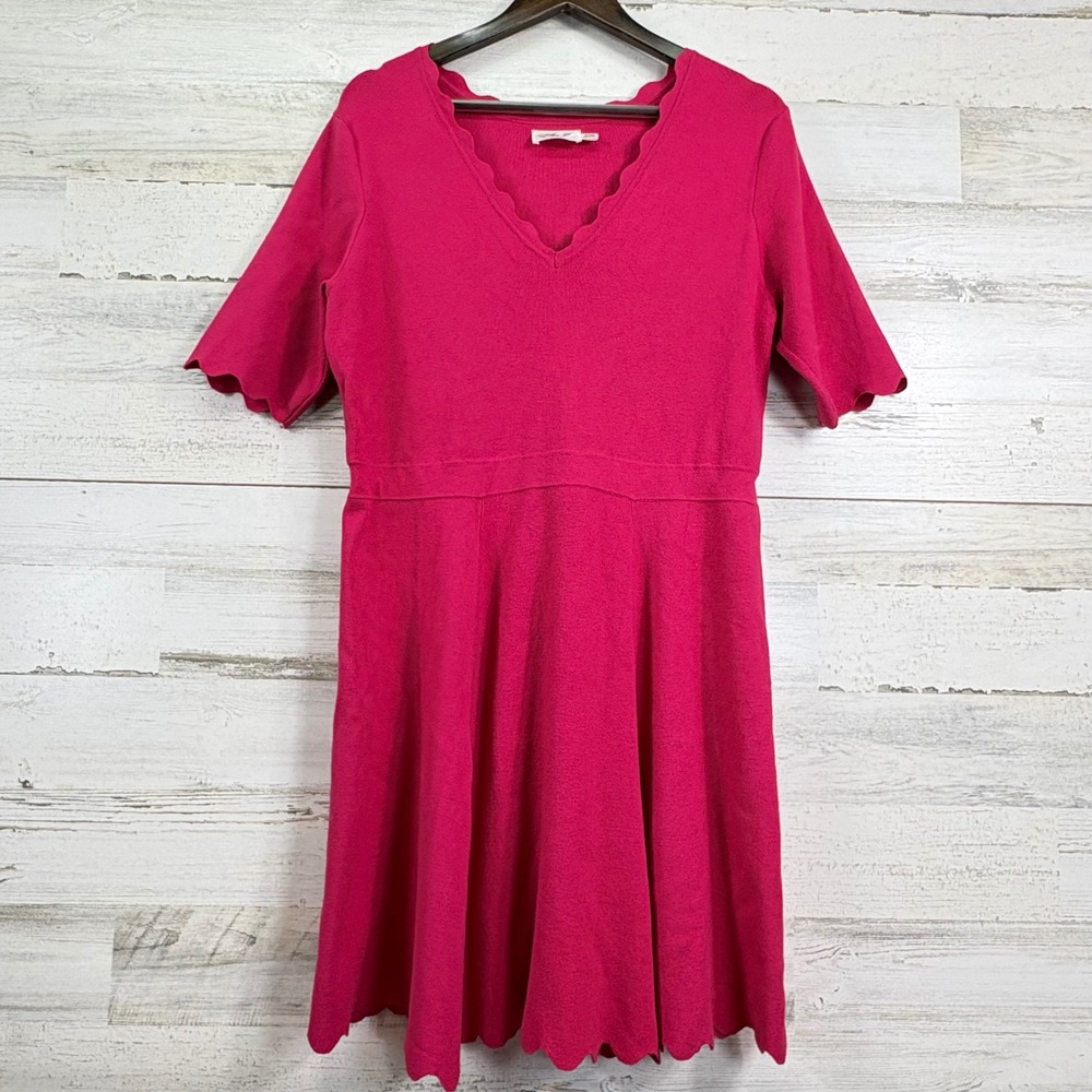 Eliza J Womens‎ Fuchsia Pink Scalloped V-Neck Fit and Flare Sweater Dress XL